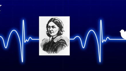 An image of a women in Victorian dress, super-imposed over a heartbeat frequency.